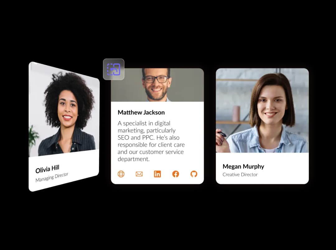 Team Member Flip Cards widget preview
