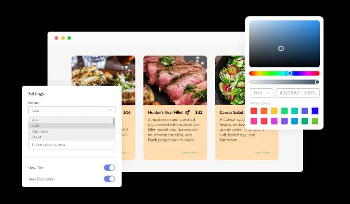 Restaurant Menu List - Fully Customizable Restaurant Menu widget