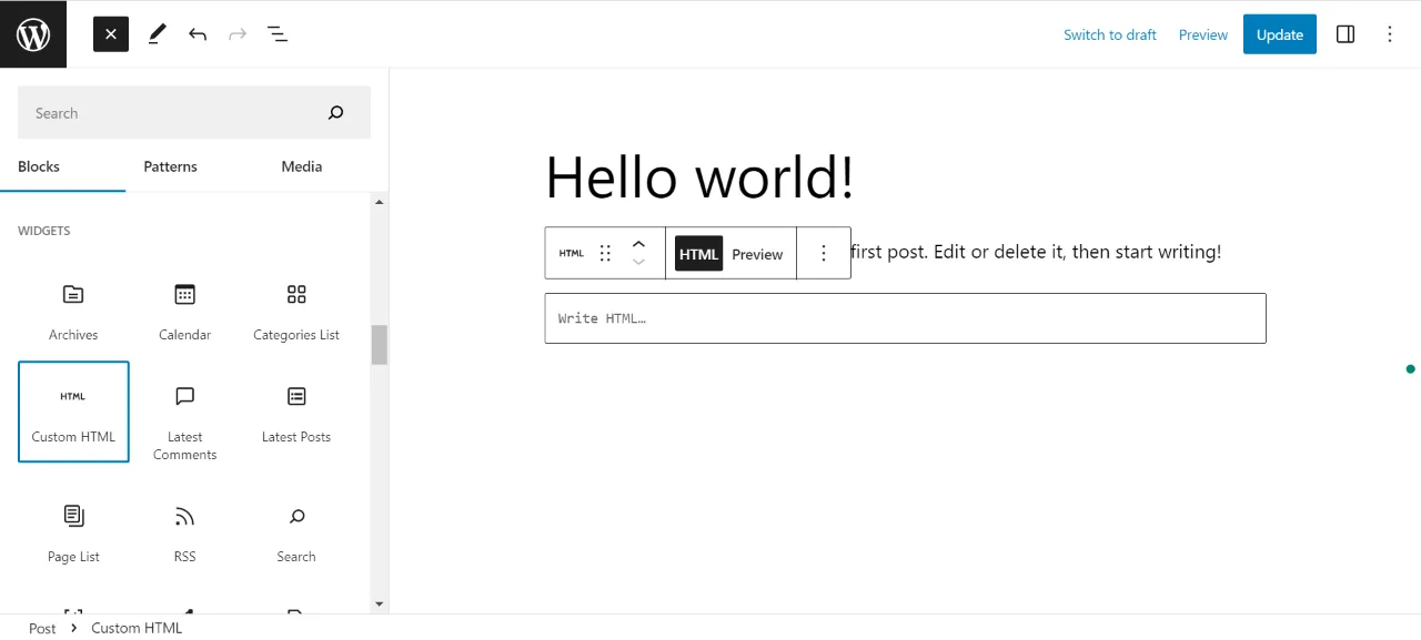 Past the Embed Code