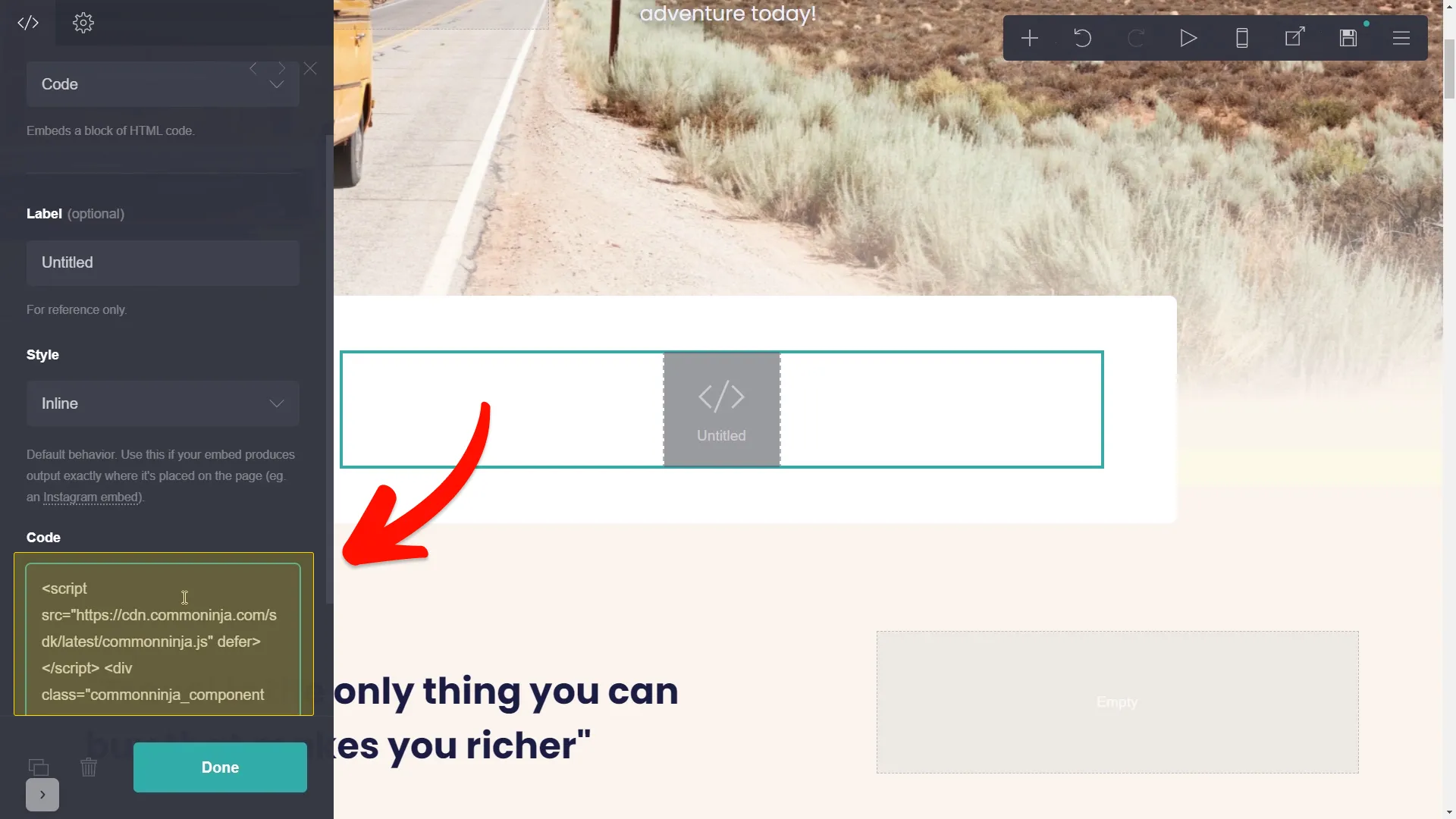 Add the Comments Embed Code