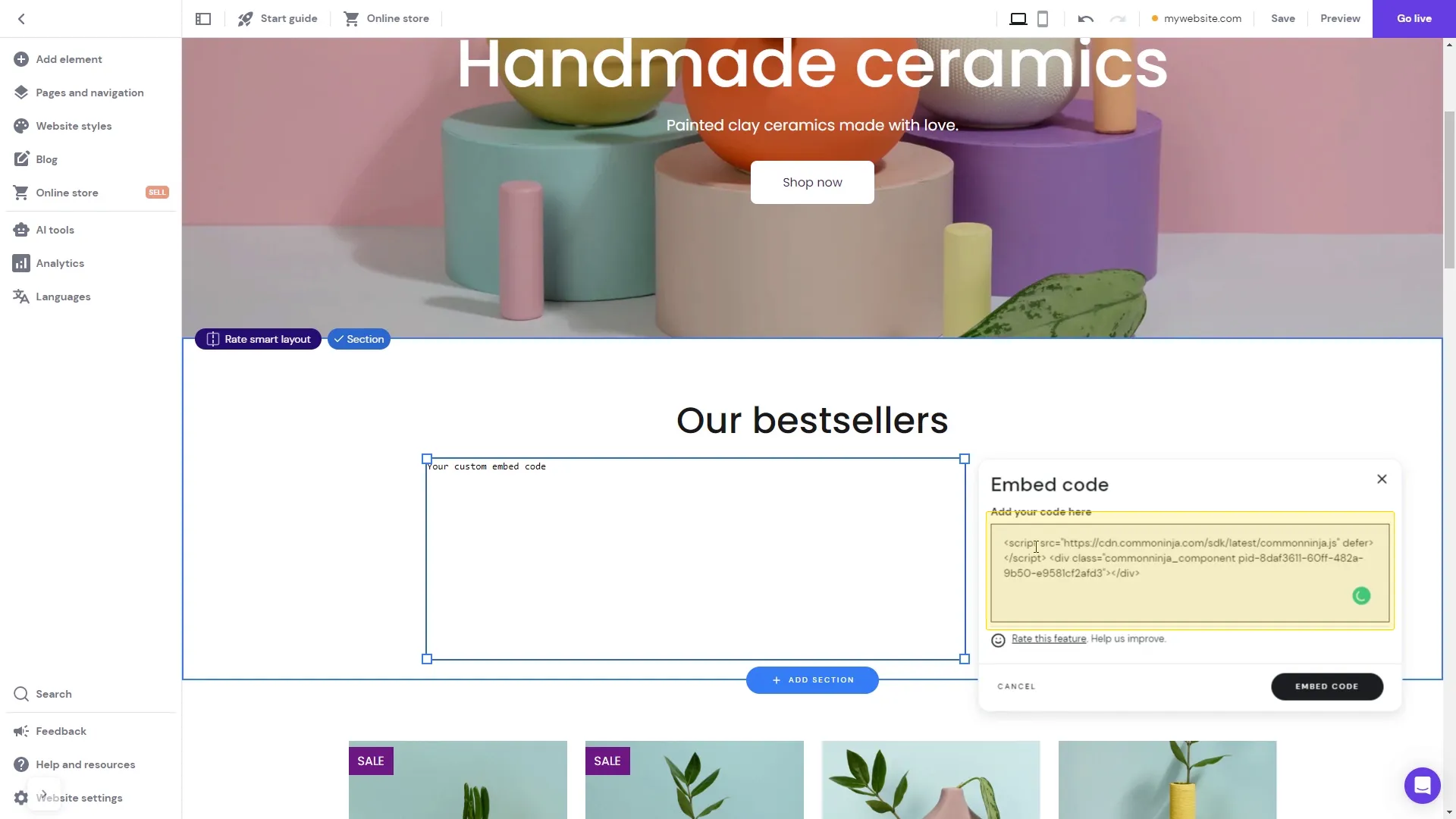 Add the Scroll to Element Button embed code