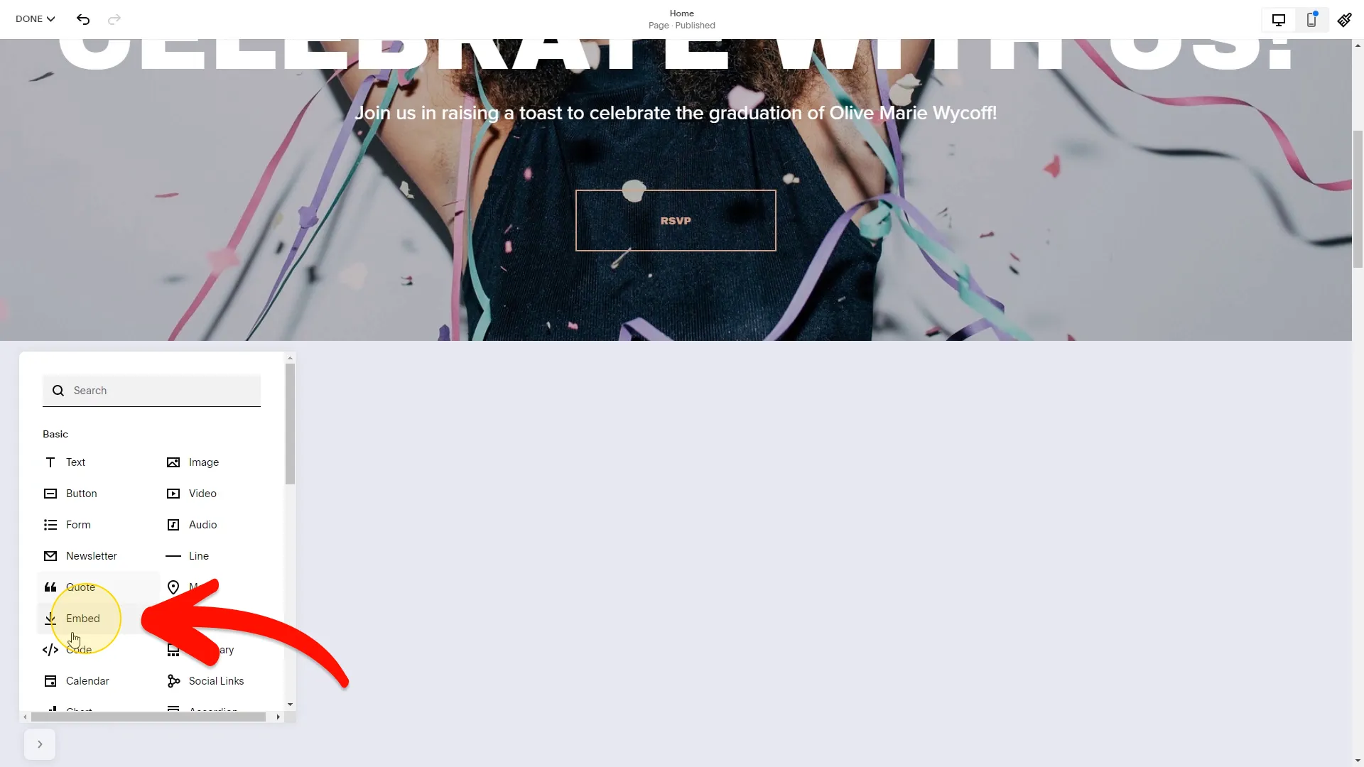 Select Embed block type