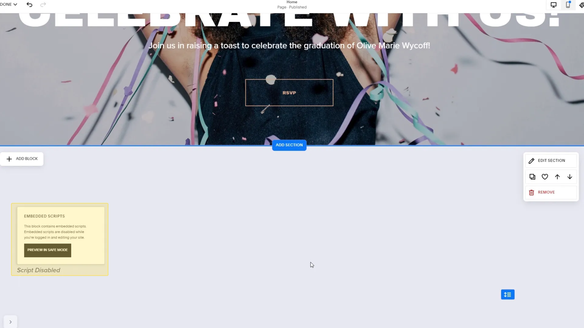 Exit the Block content window