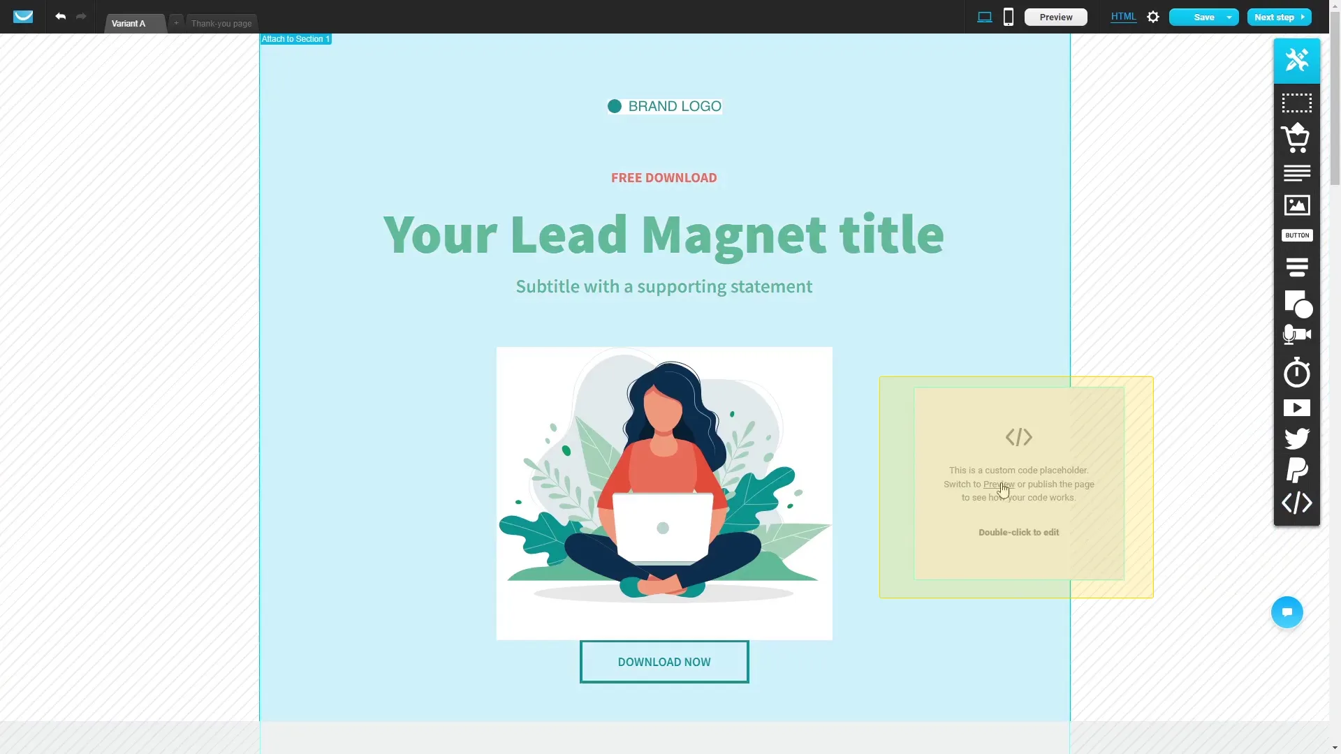 Place the custom code on your page