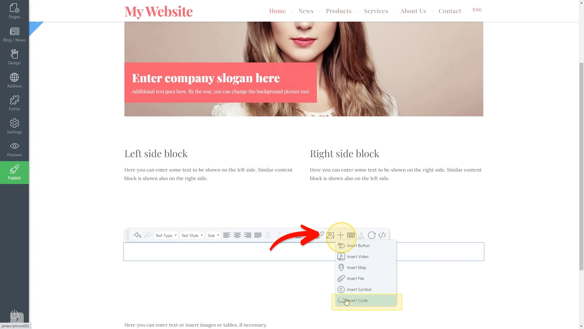 Use the Insert Code option
