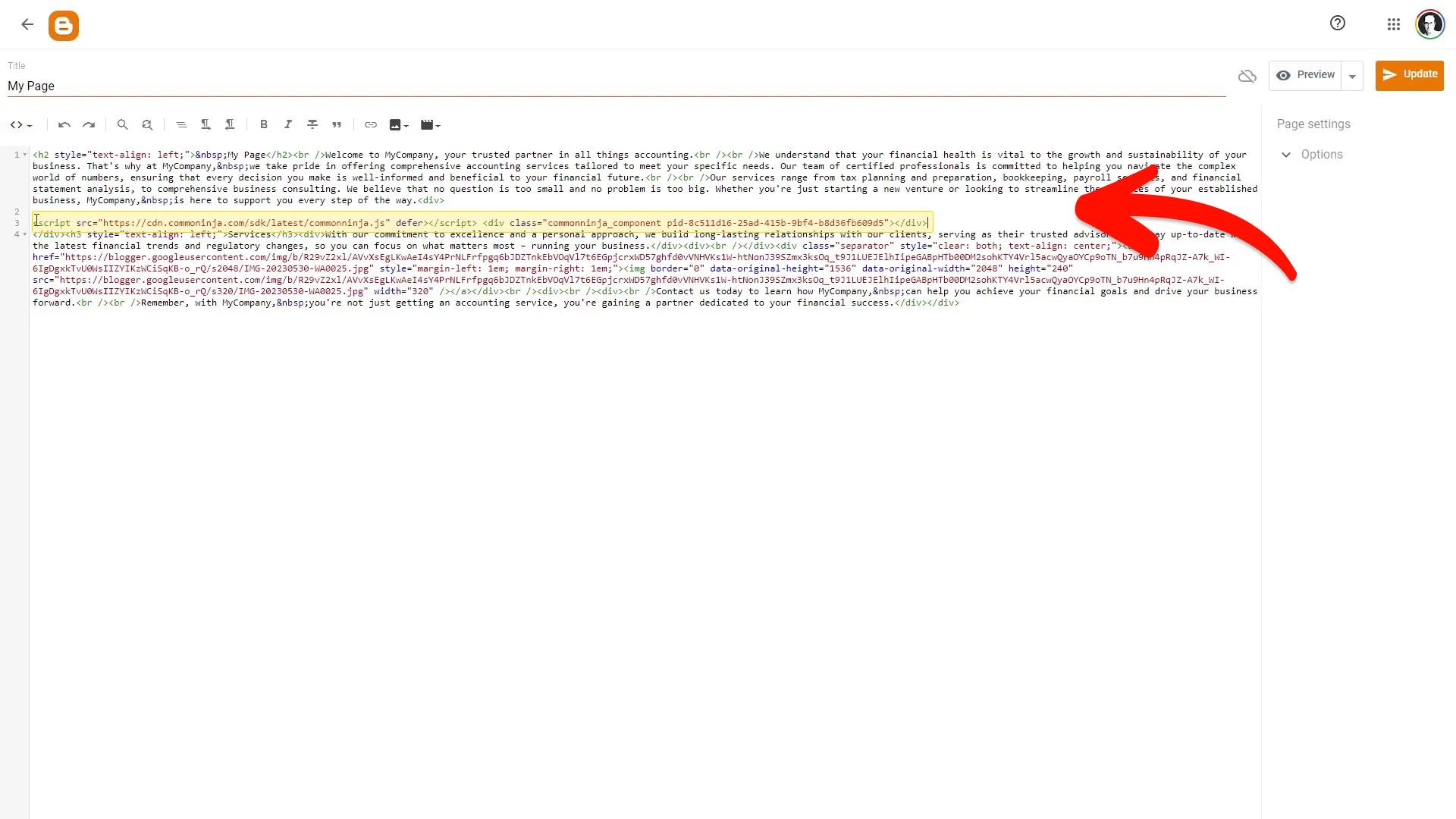 Add the Accordion embed code