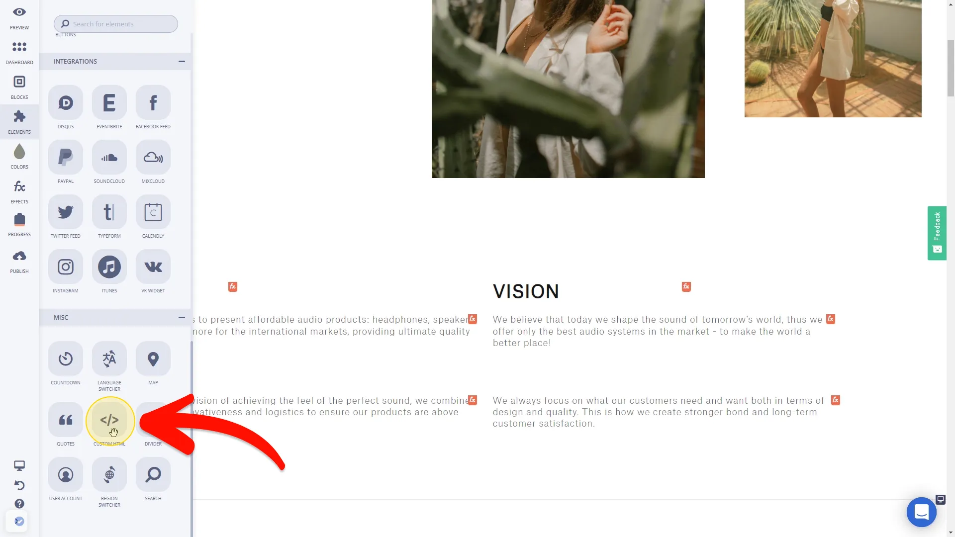 Select Custom HTML element.