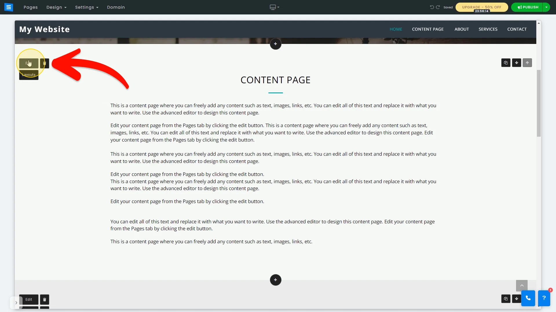 Edit the Content Page section