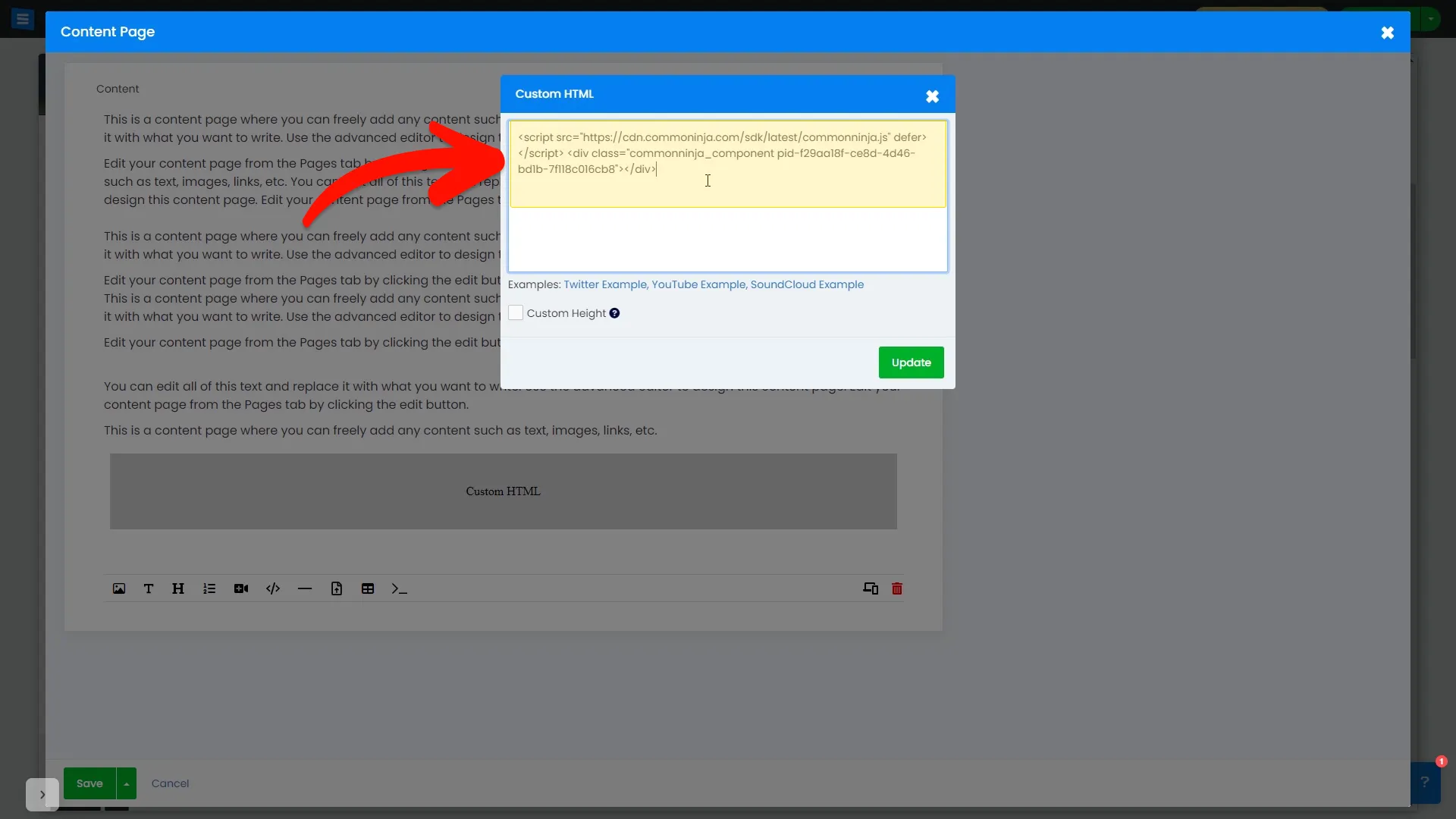 Add the Contact Form embed code