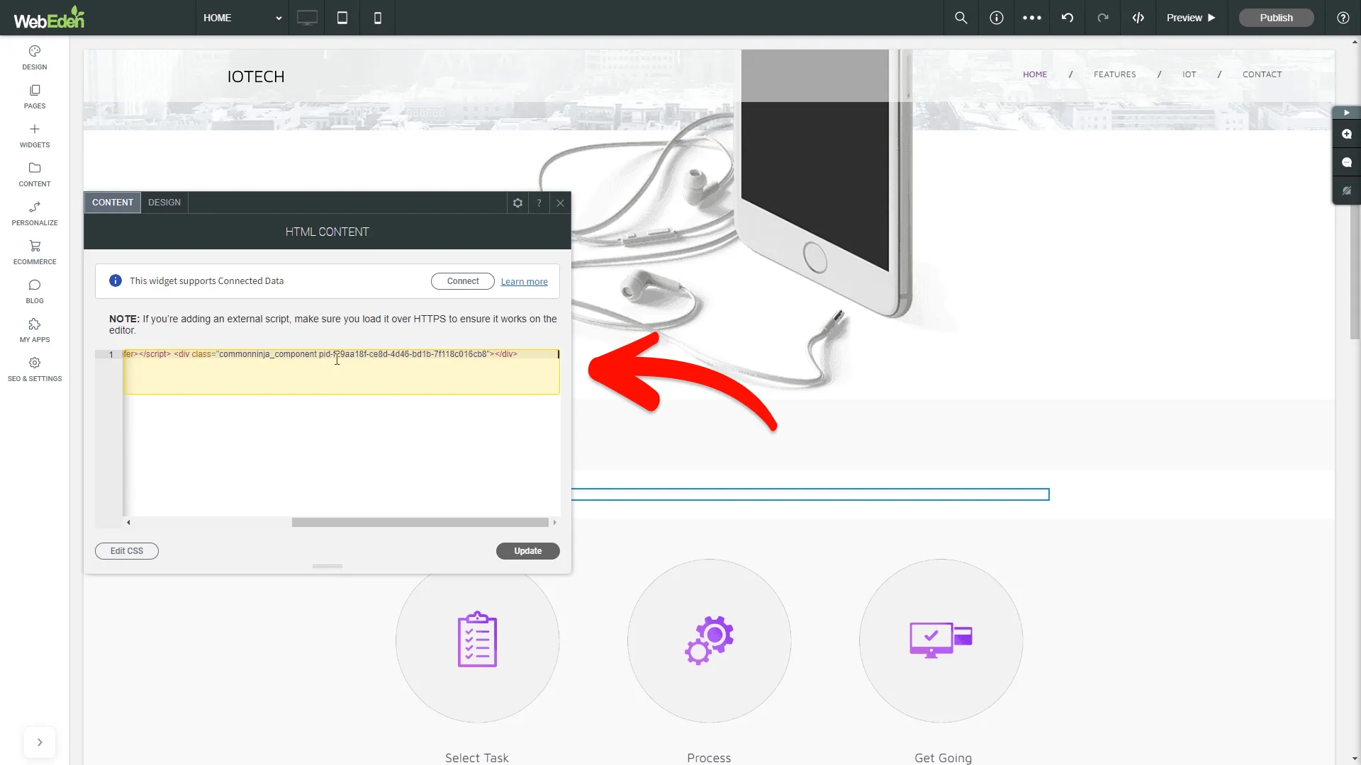 Add the Timeline embed code