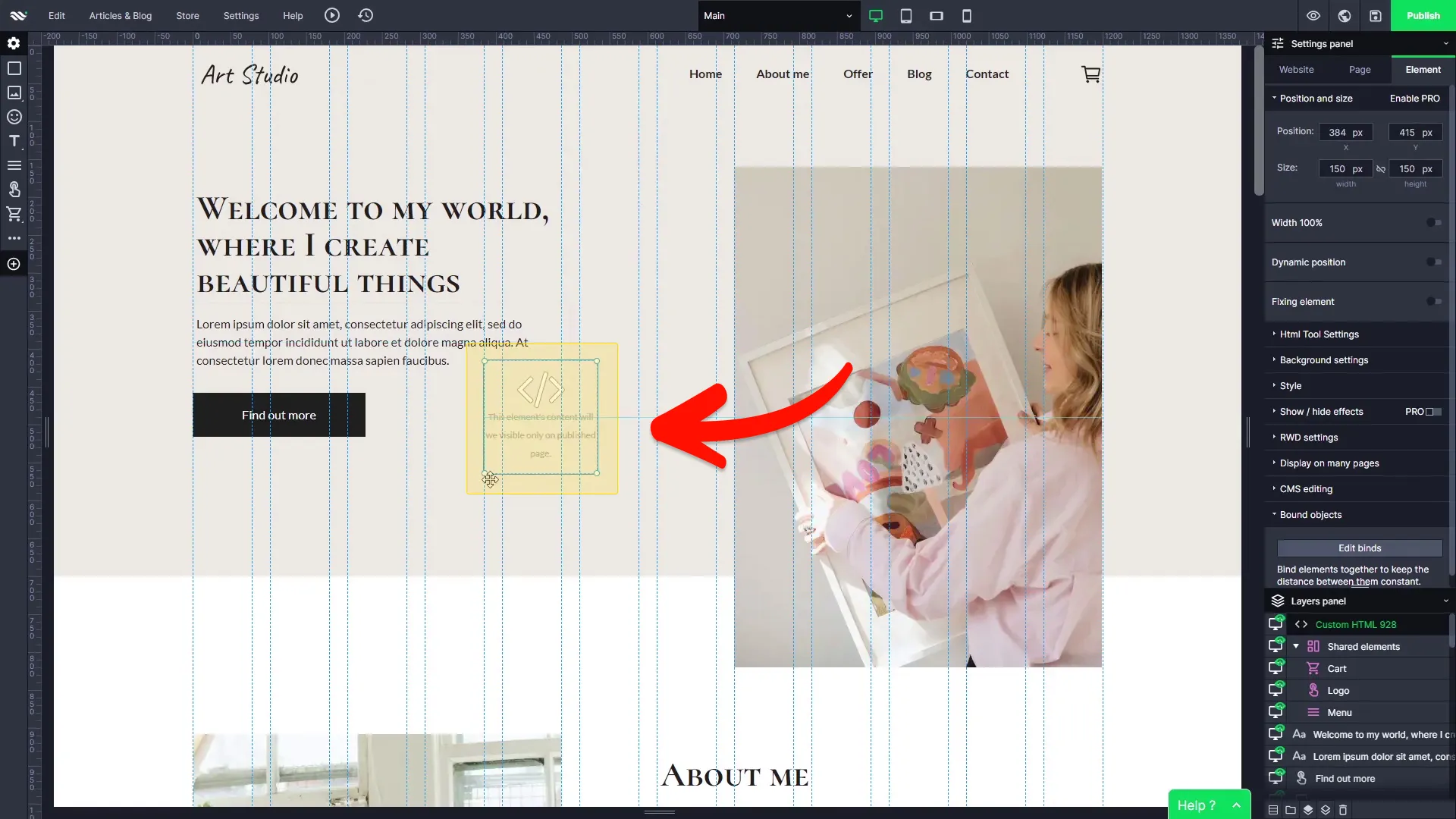 Place the Custom HTML element on your page