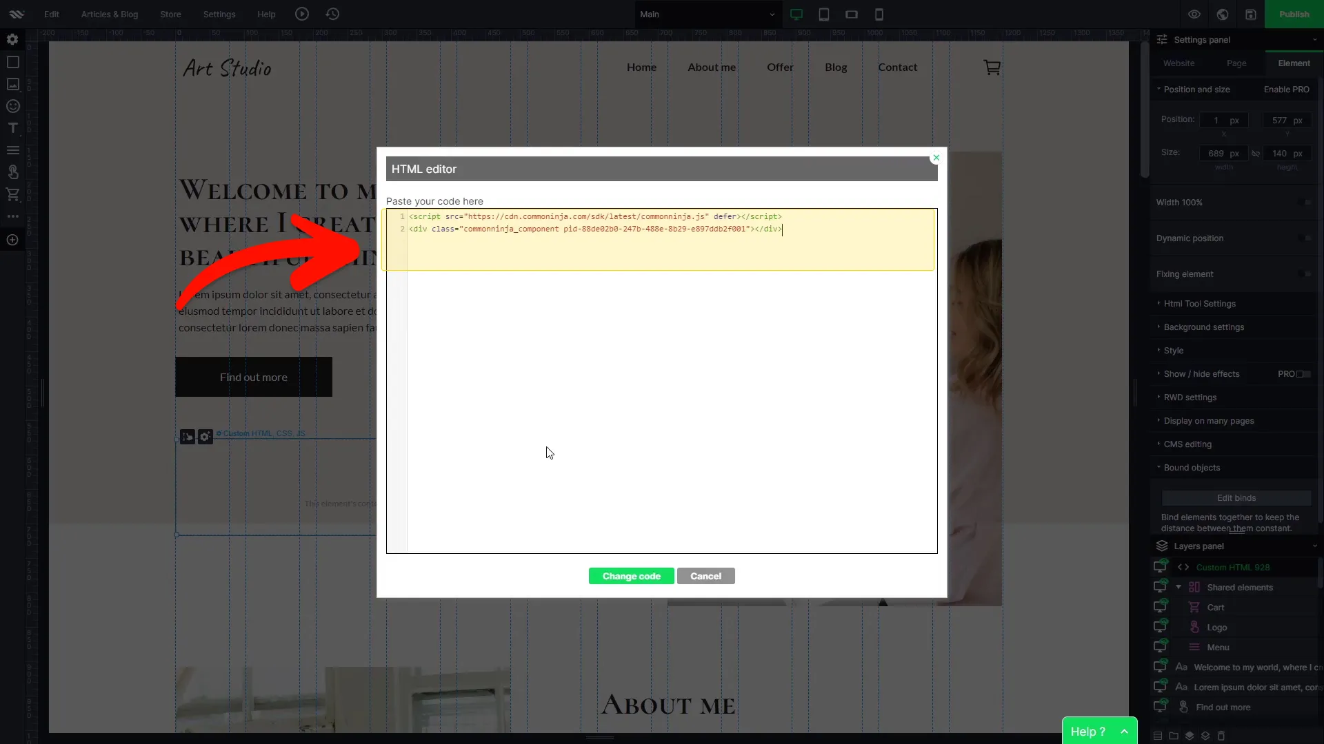 Add the FAQ embed code