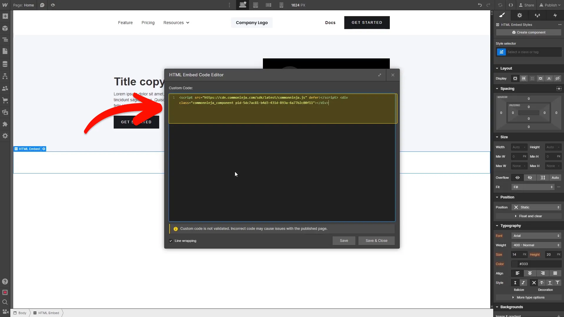 Add the FAQ embed code