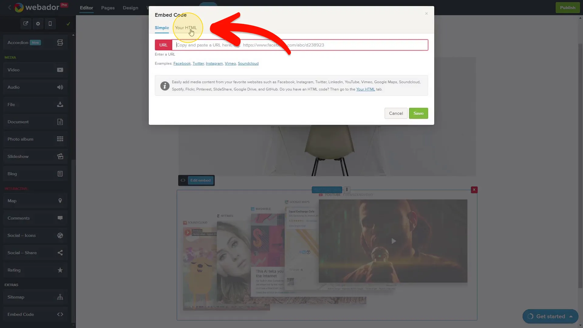 Enter the HTML Tab
