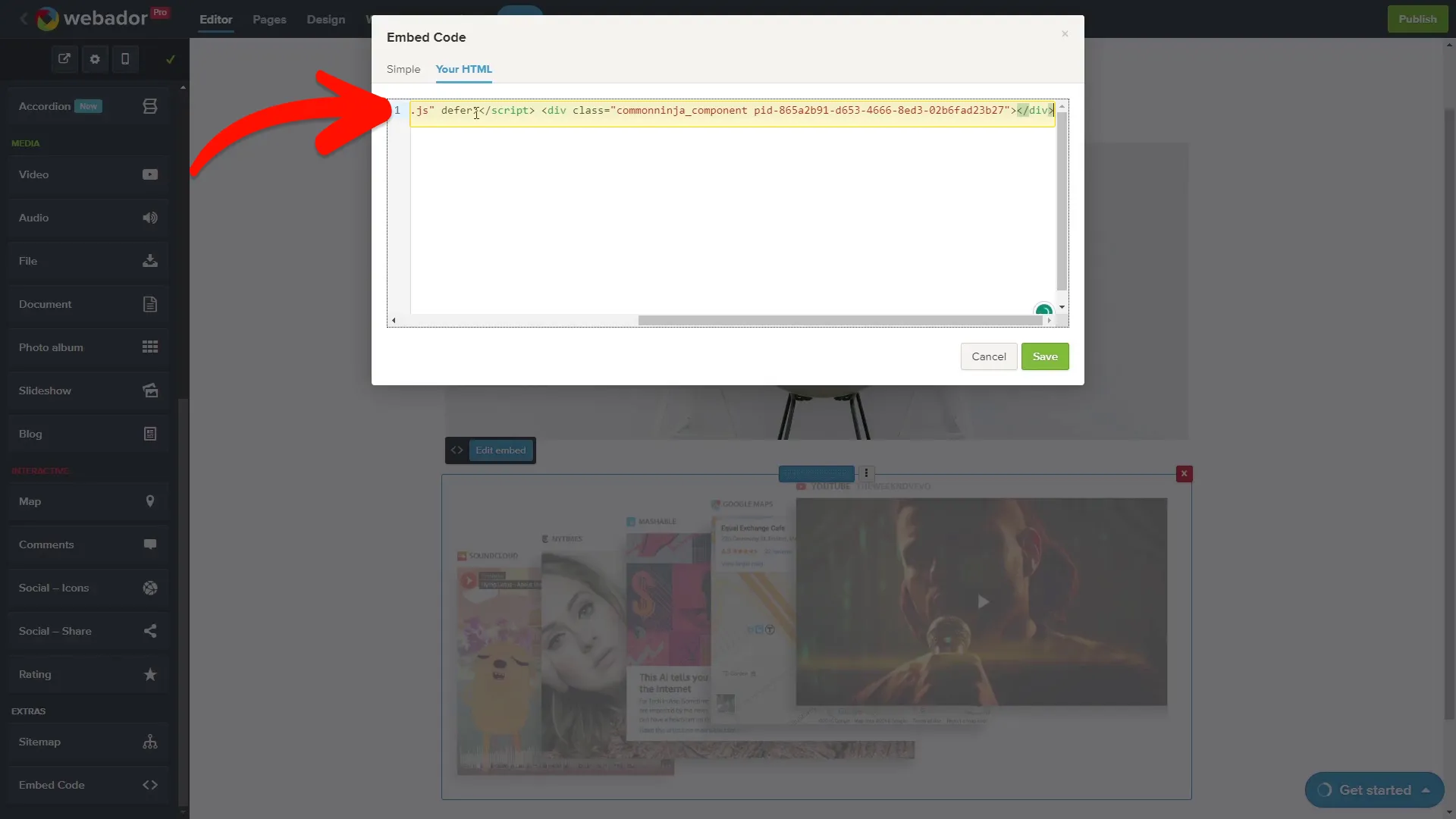 Add the Order Form embed code