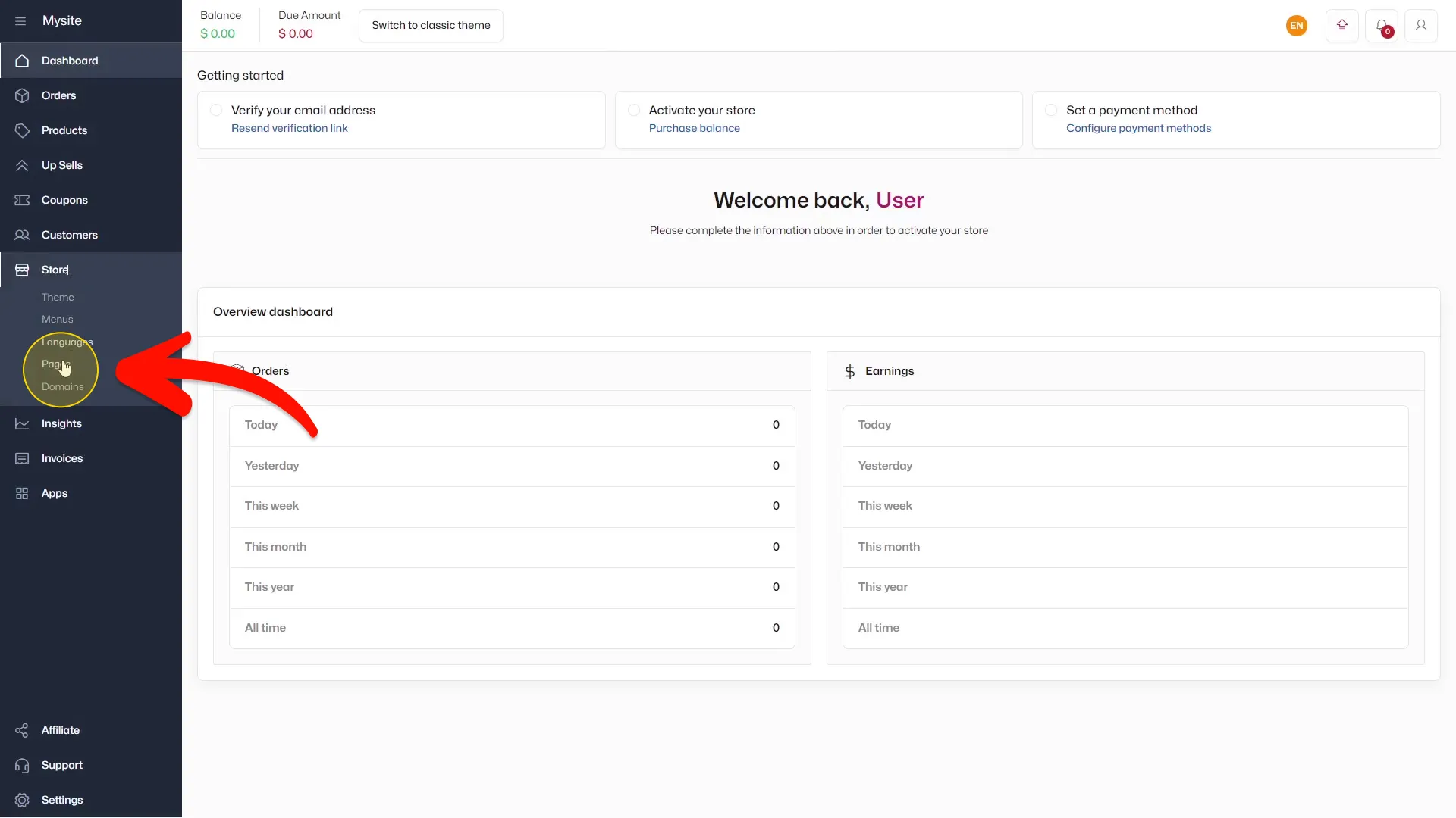 Select the page to add the Marketing Button