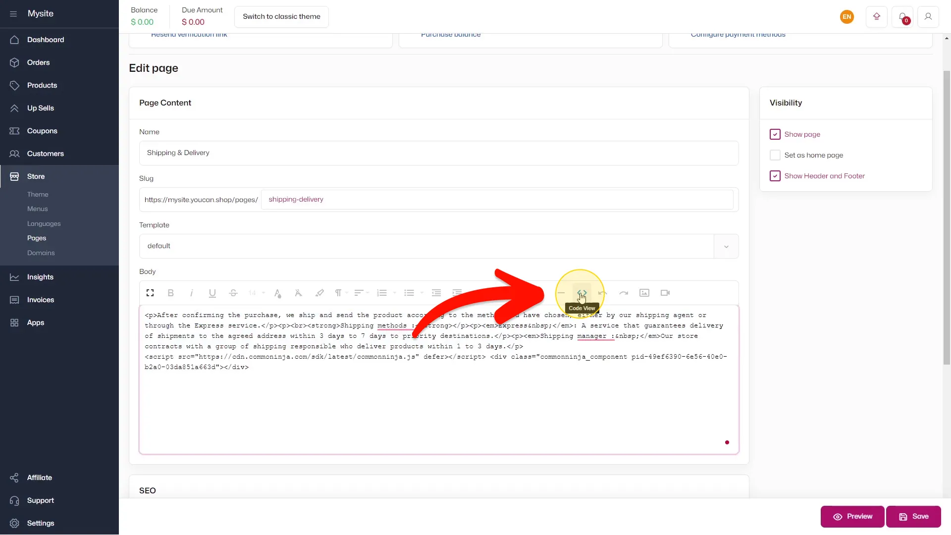 Toggle back to the Content View