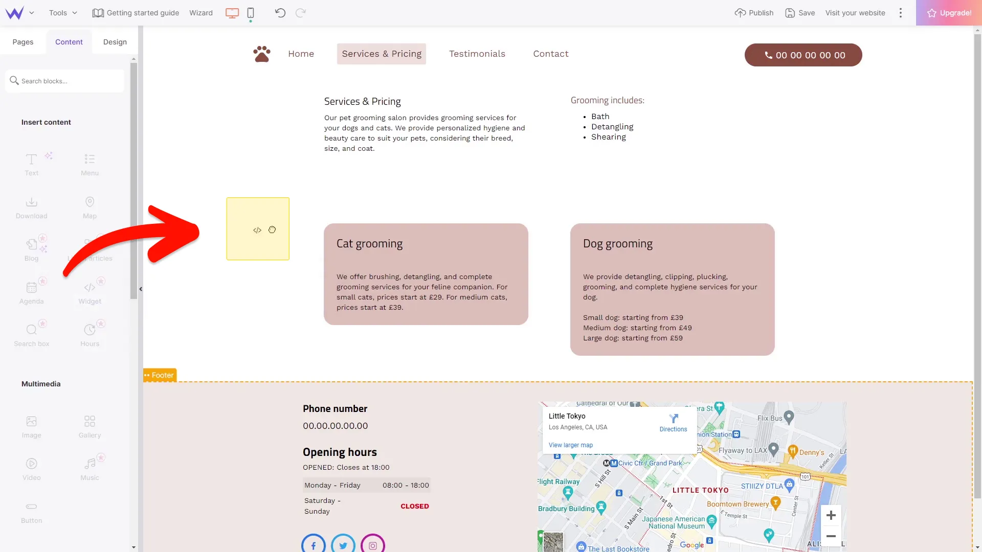 Place the widget on the page