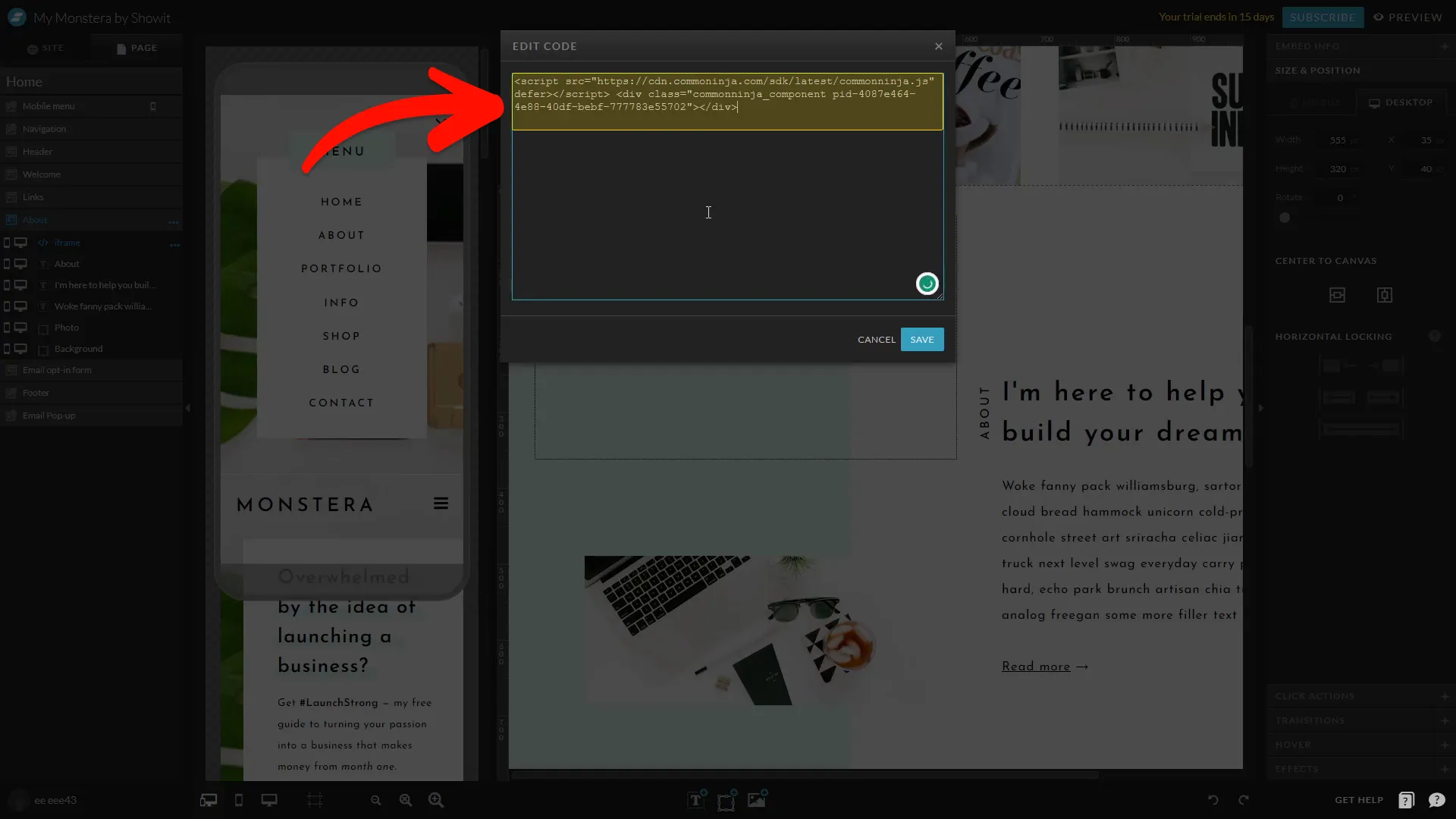 Add the Cookies Consent Bar Embed Code