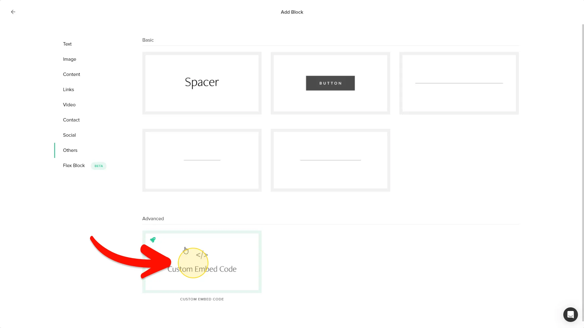 Add Custom Embed Code block