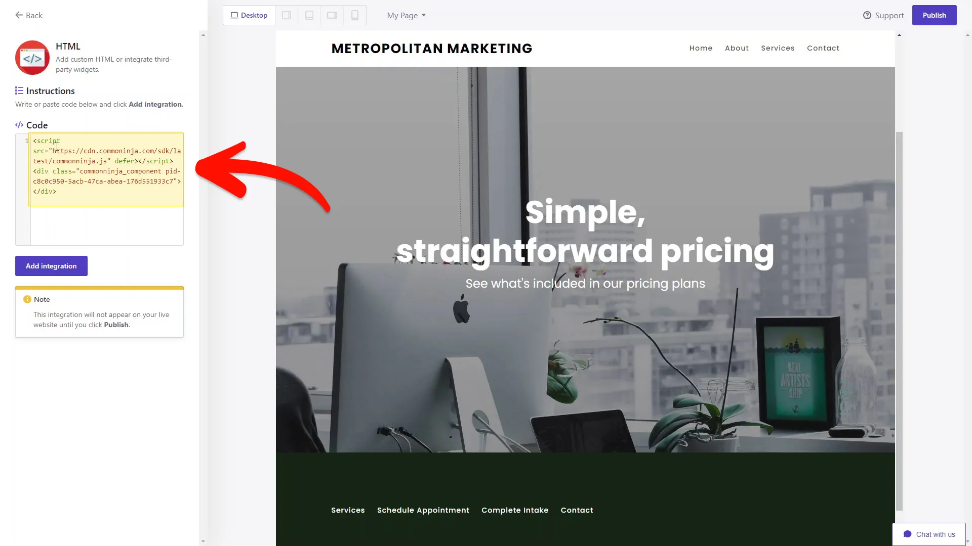 Add the News Ticker embed code
