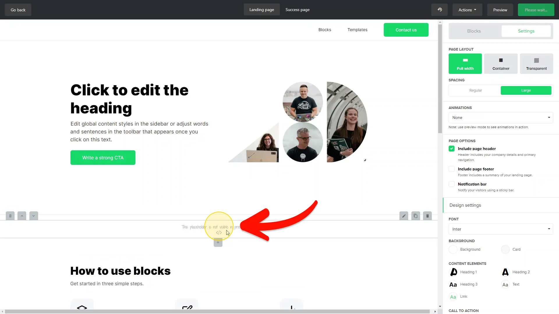 Click on the HTML Code element