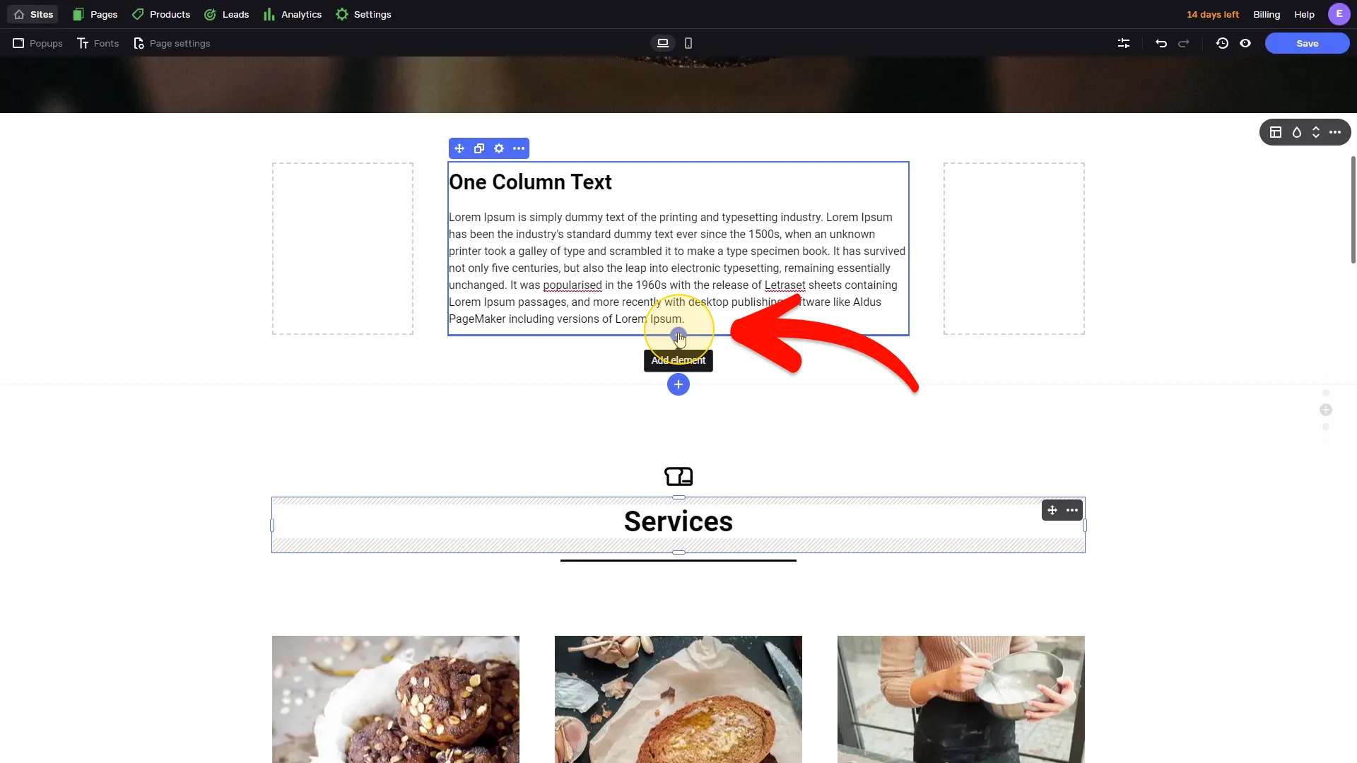 Method 1: adding the Order Form to an existing section
