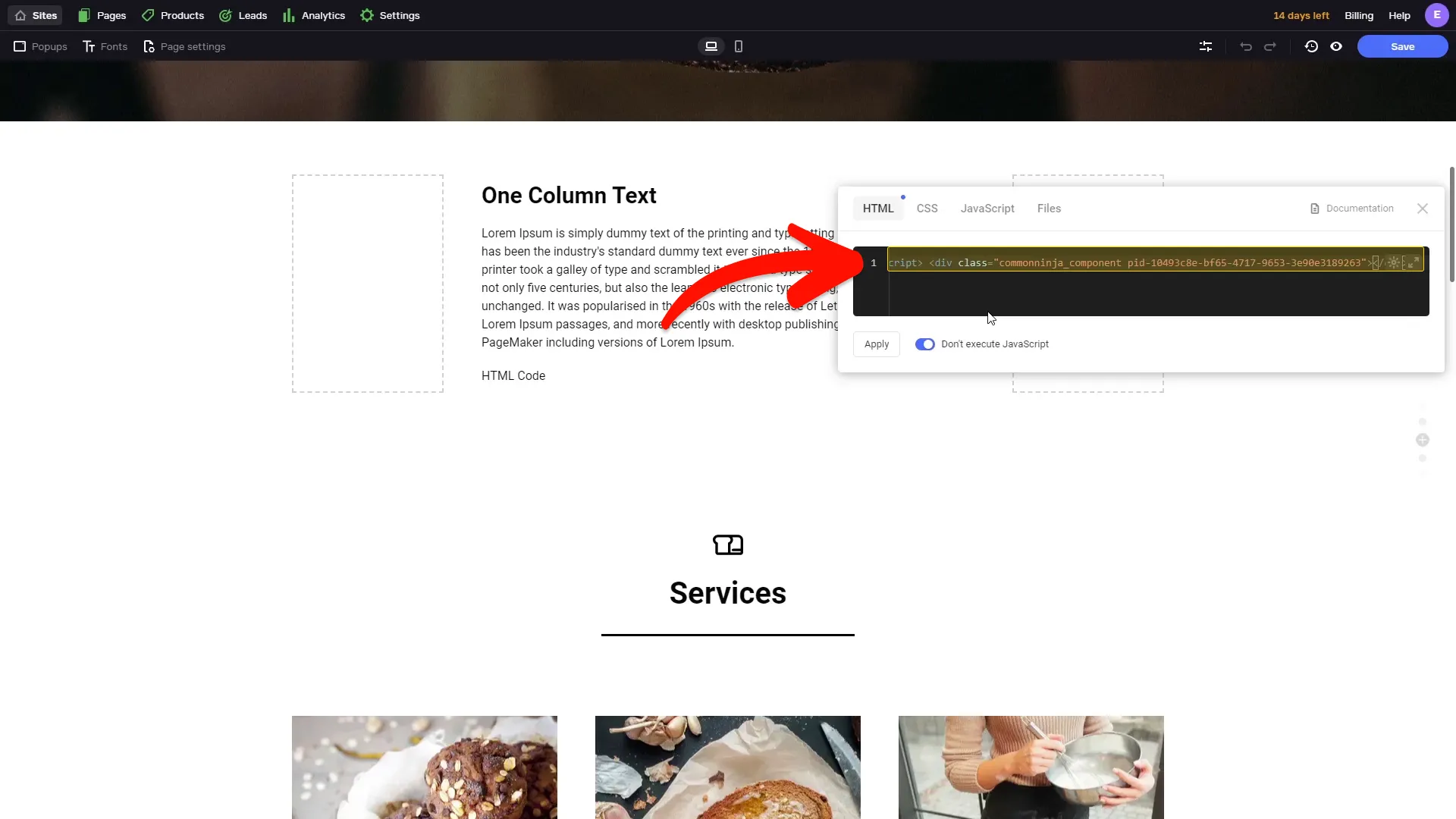 Add the Order Form embed code