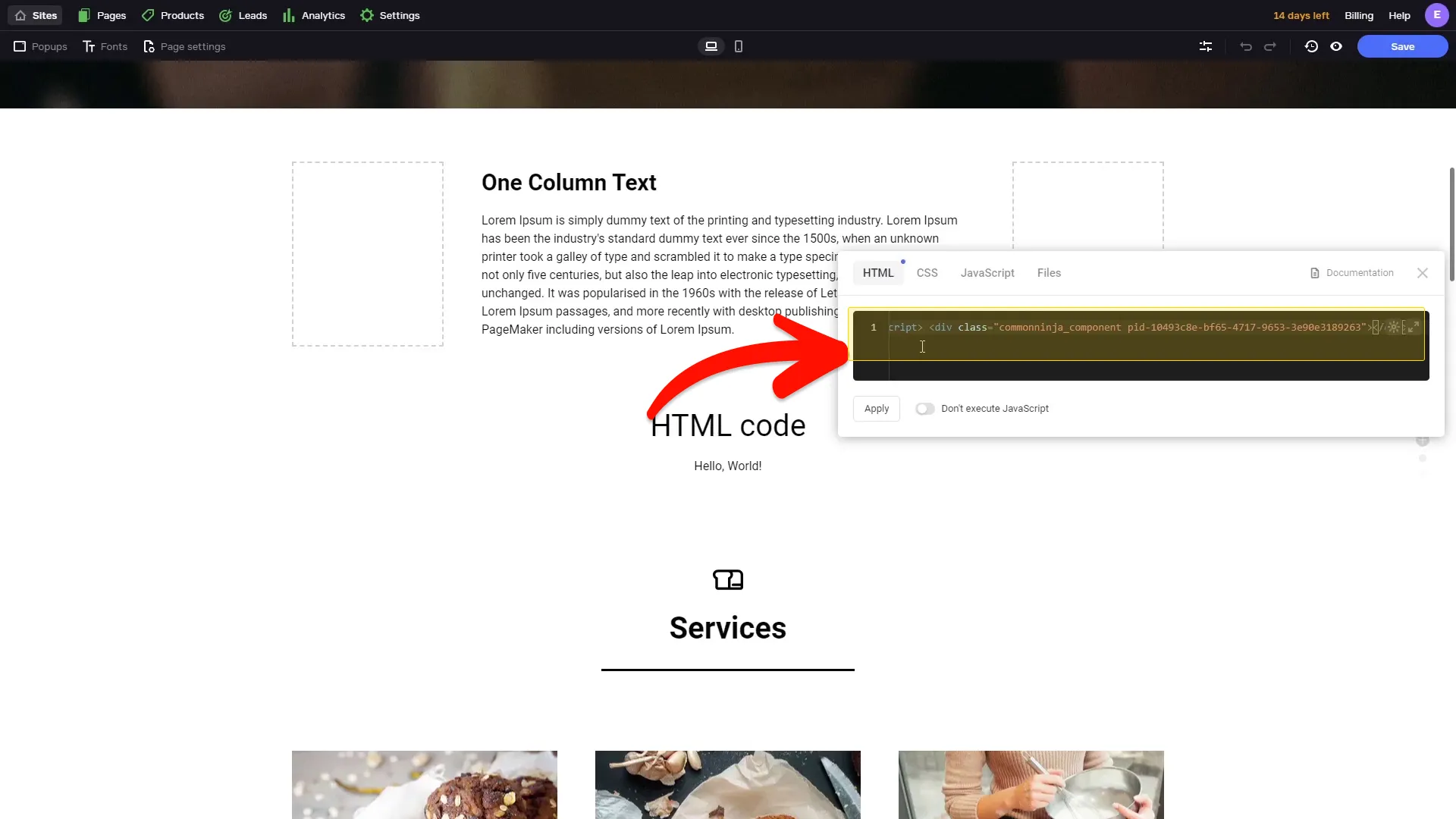 Add the Order Form embed code