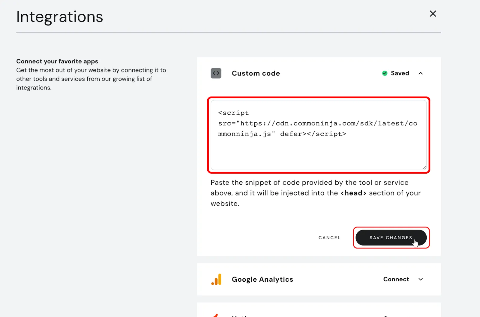 Paste our script tag