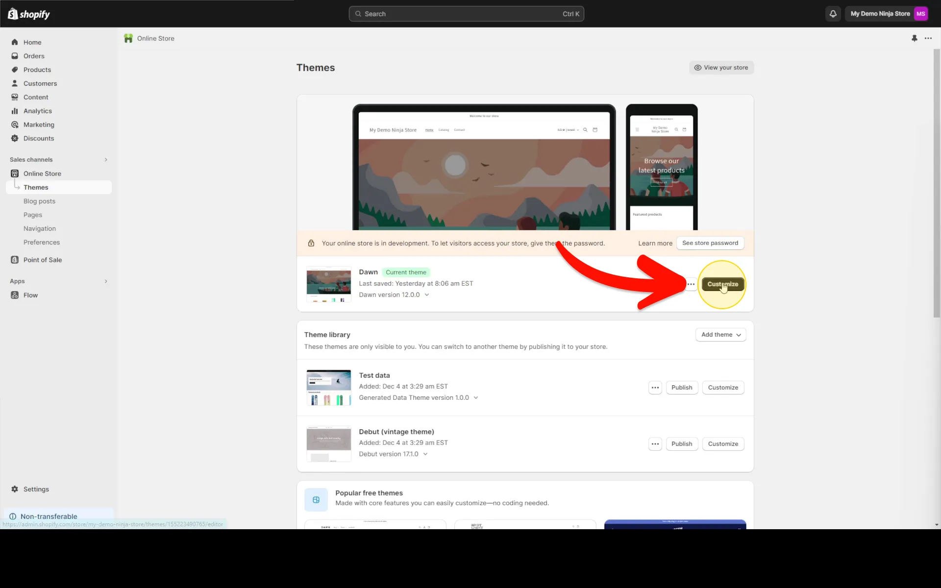 Customize the Store's theme