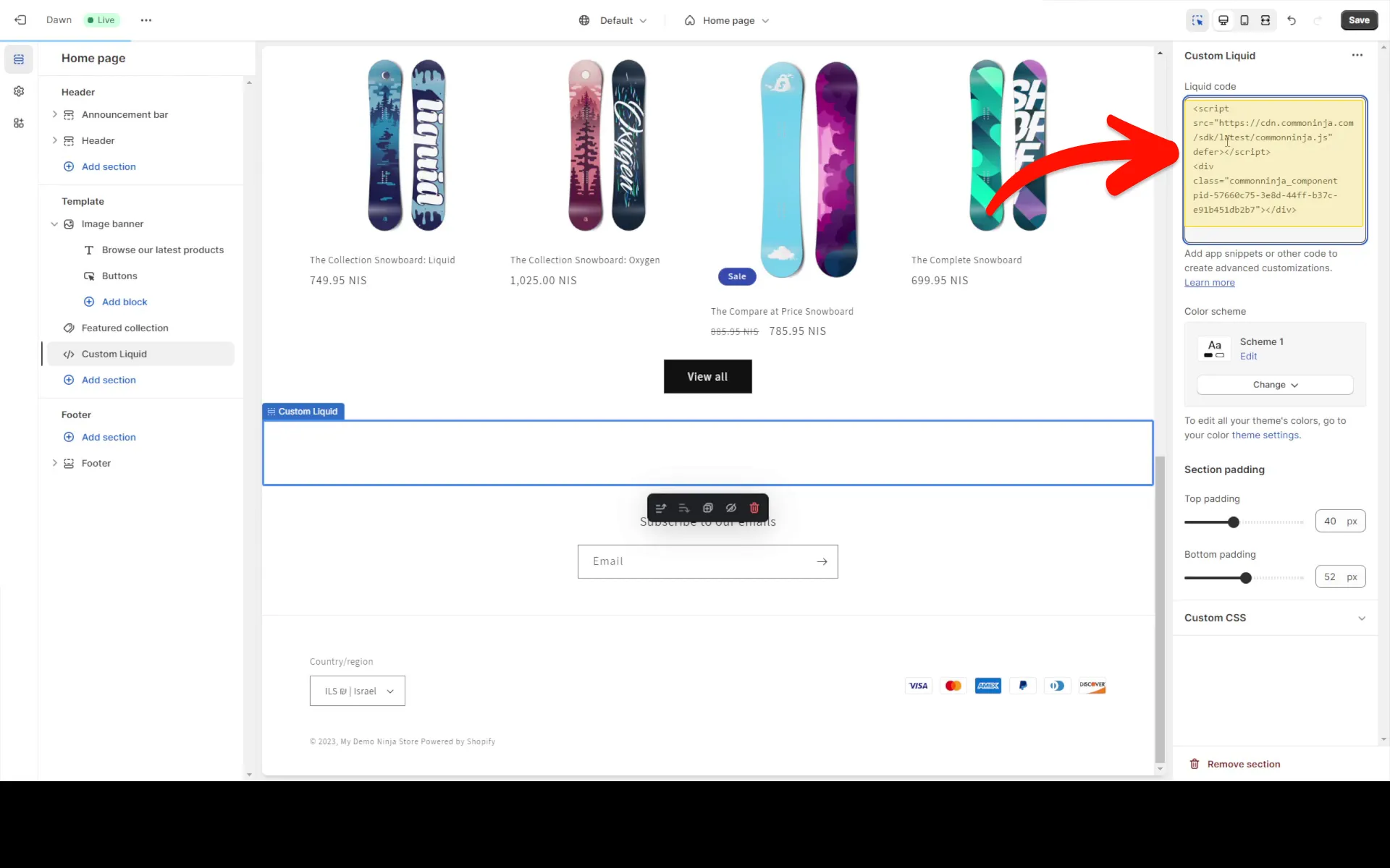 Add the Image Accordion Embed Code