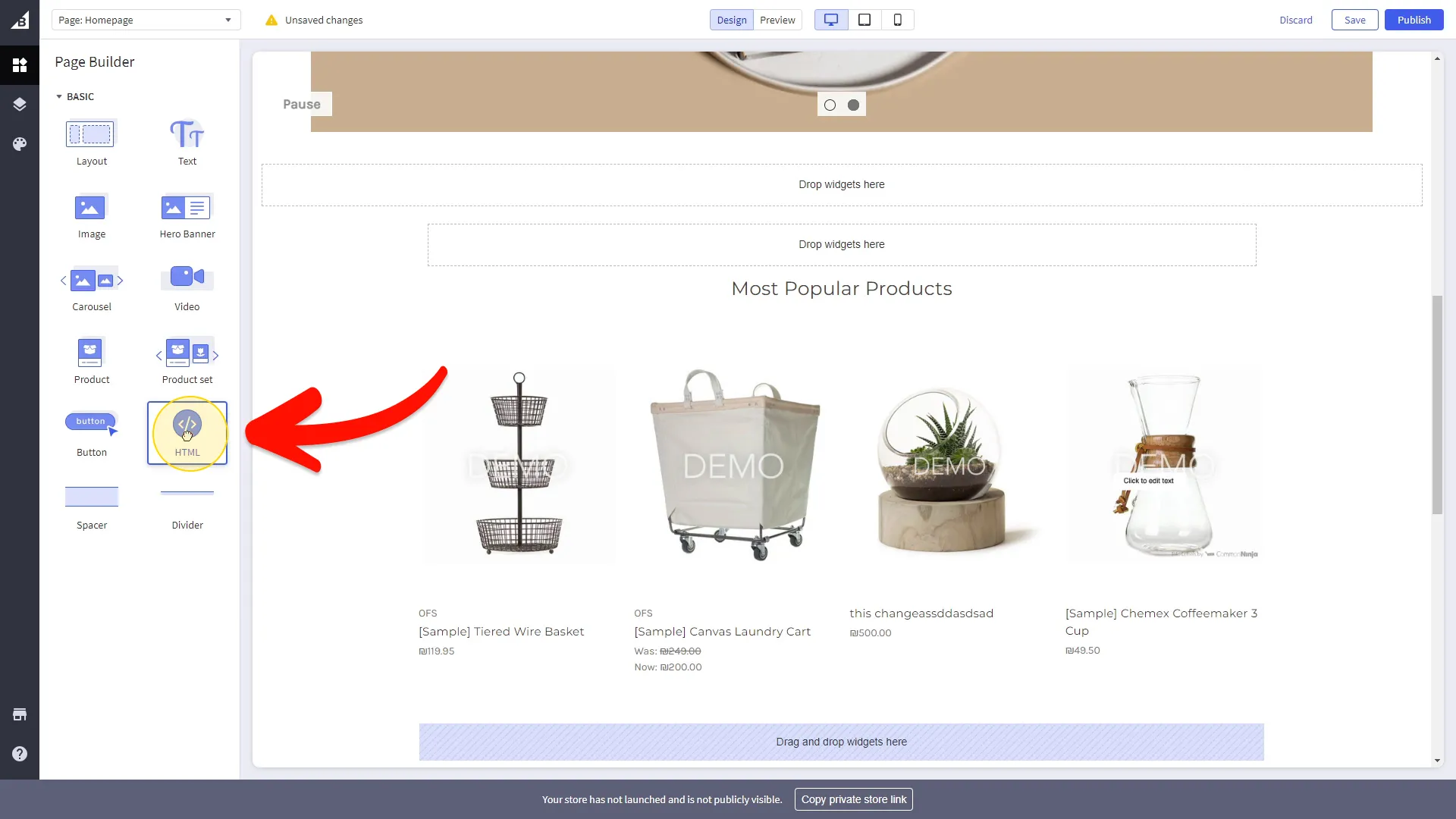 Select the HTML widget