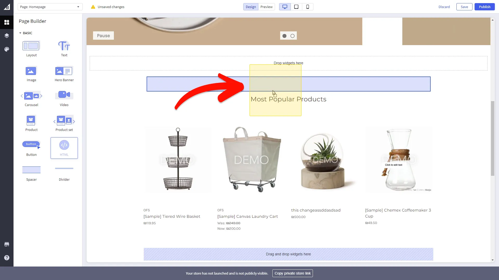 Place the HTML widget on your page