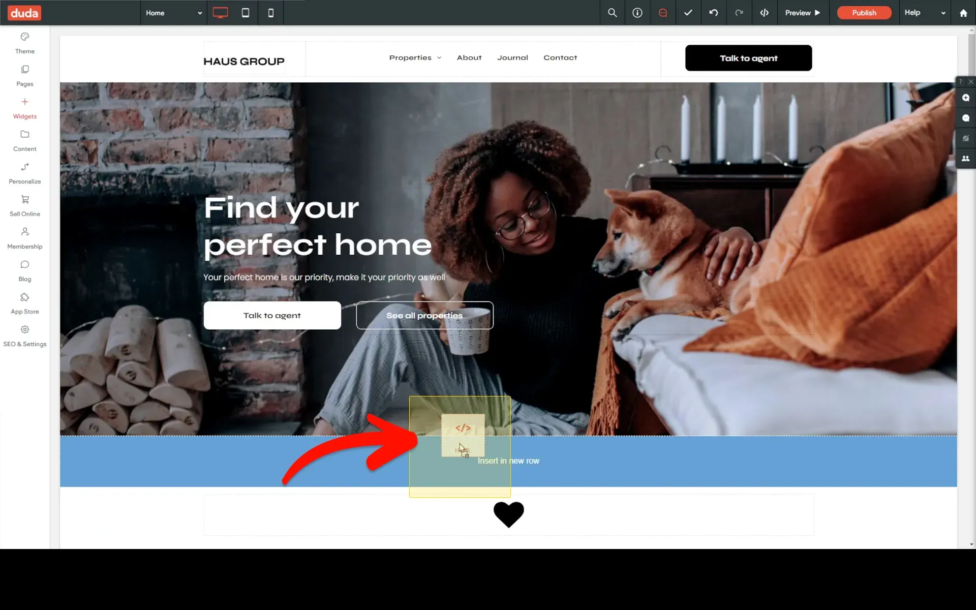 Place the HTML widget on your page