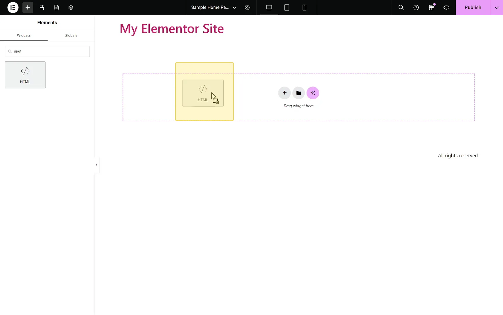 Place the HTML widget on your page