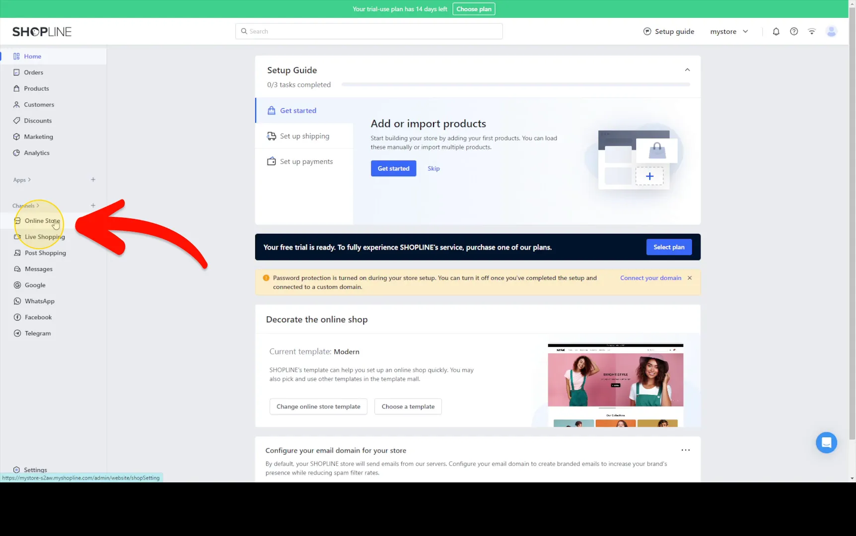 Enter your Shopnline Editor