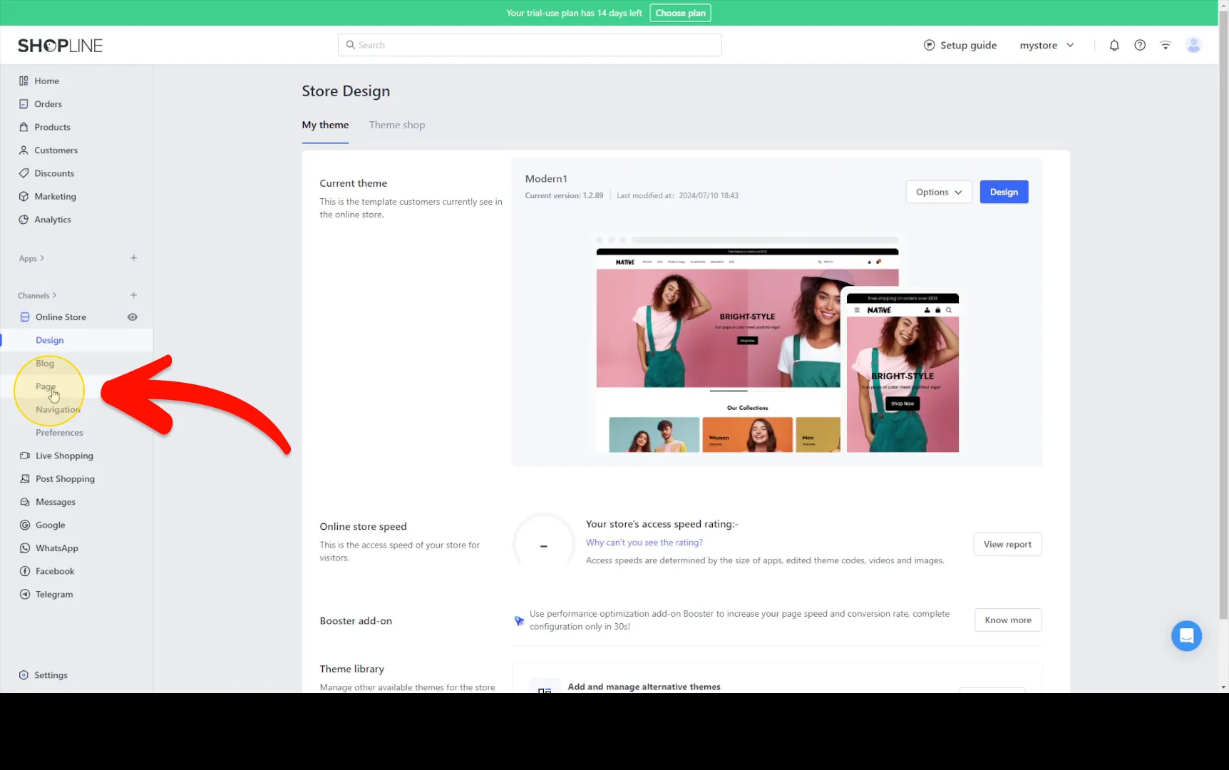 Enter the Page option