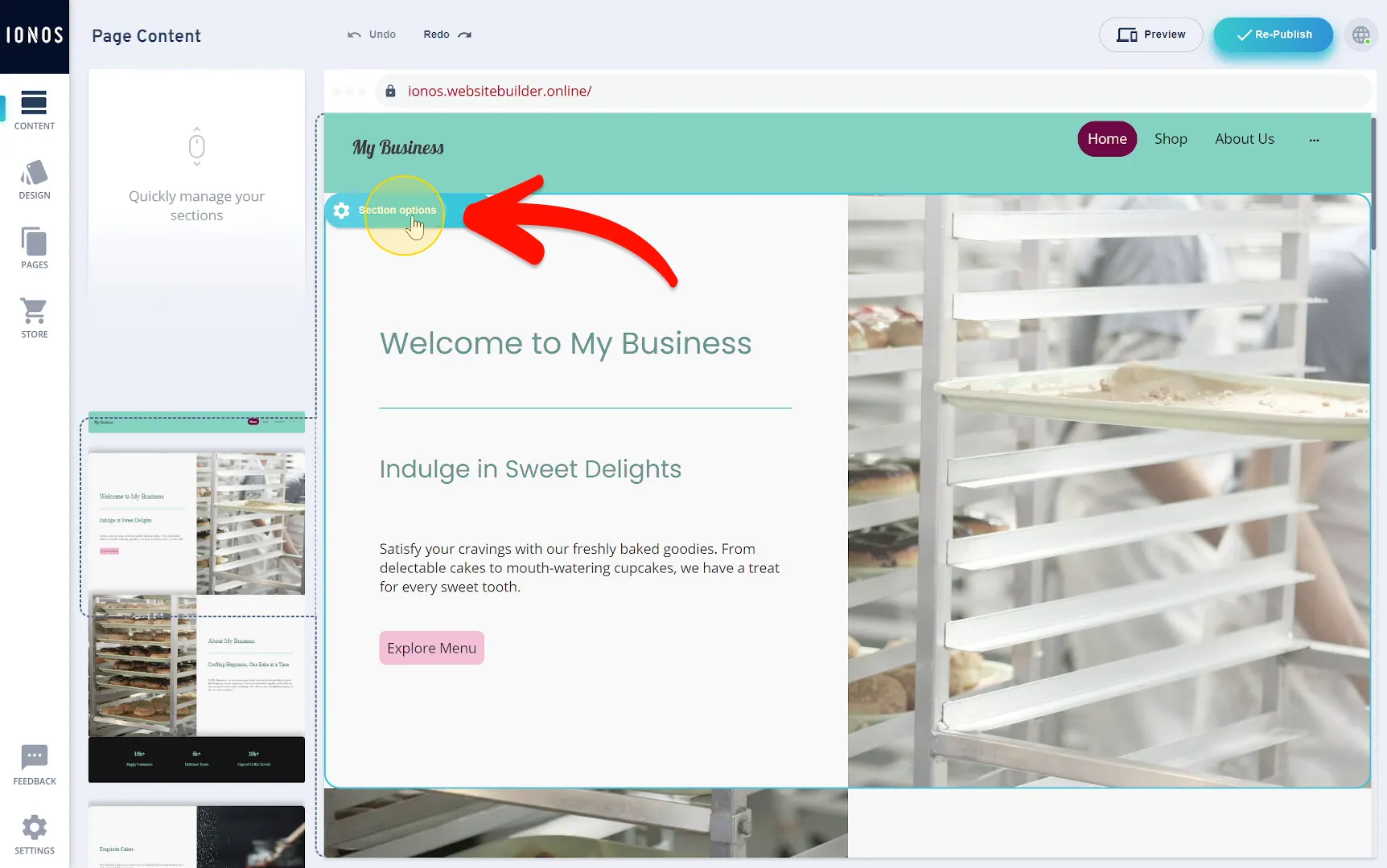 Add new element on your IONOS site