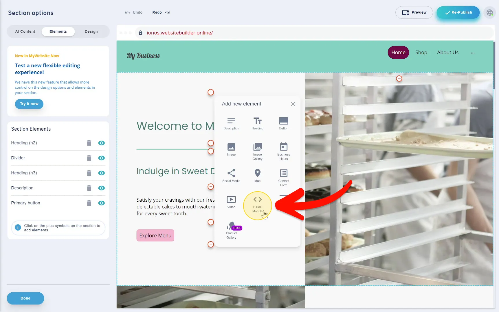 Select the HTML Module