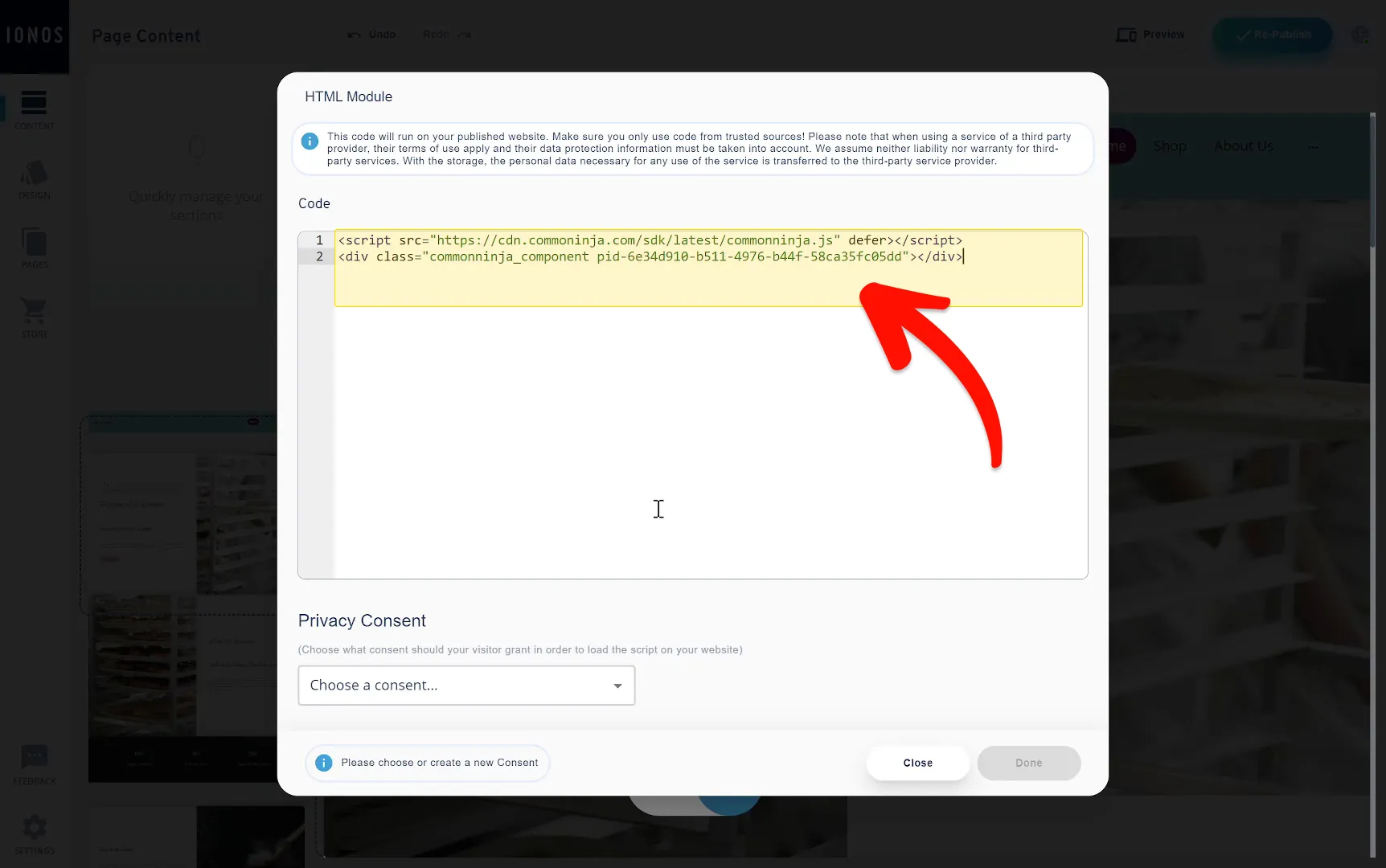Add the Info List Embed Code
