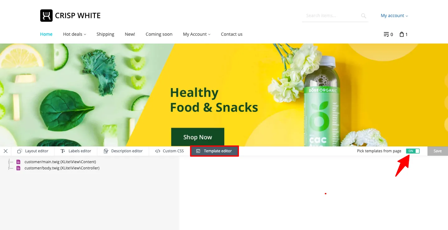 Toggle The "Pick Templates From Page" Button