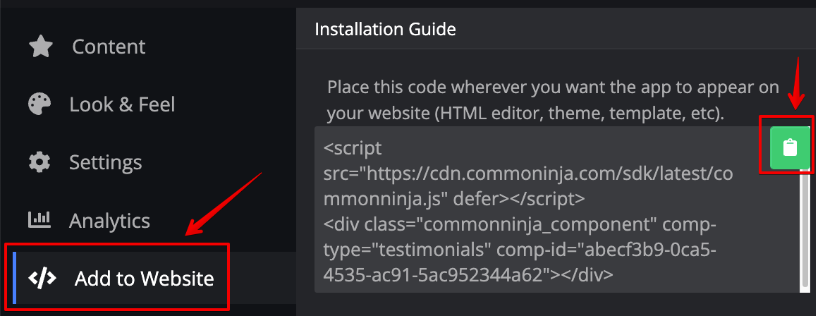 Copy the Age Verification widget’s code.