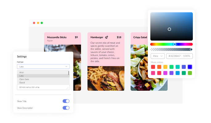 Restaurant Menu Flip Cards - The widget design is fully customizable