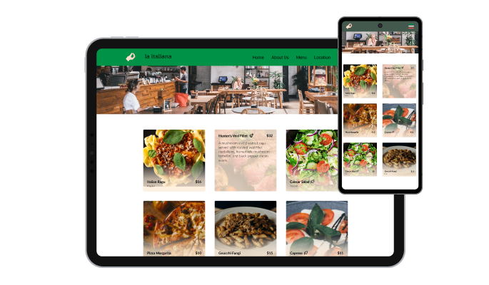 Restaurant Menu Flip Cards - Fully Responsive Design for your Ceros website