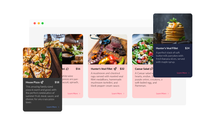 Restaurant Menu List - Selection of colorful skins for your Durable website