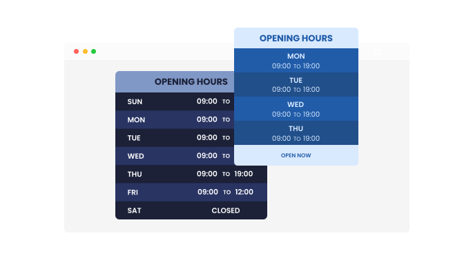 Opening Hours - Choose from Two Layout Styles