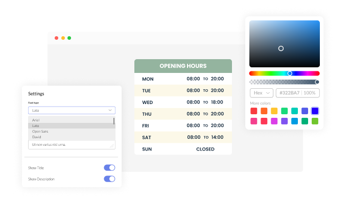 Opening Hours - The widget design is fully customizable