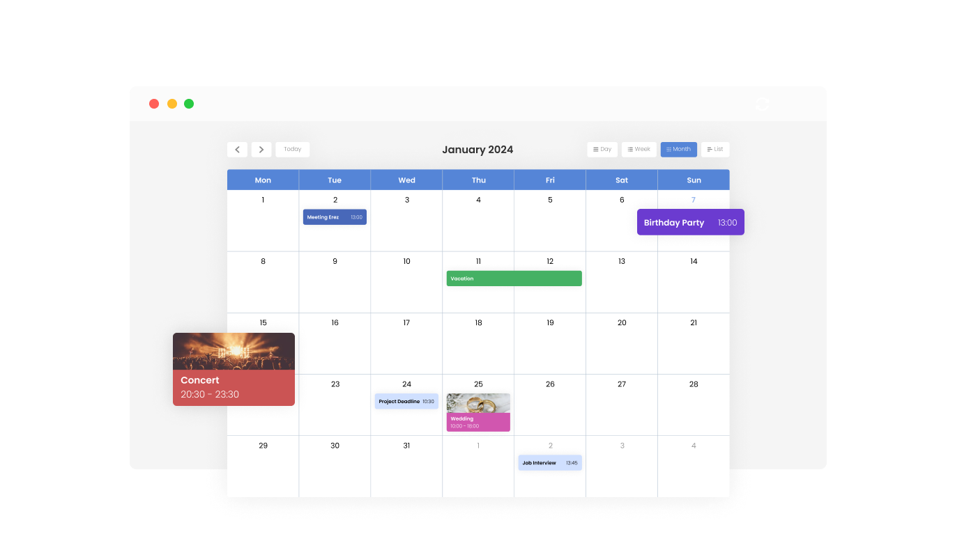 Calendar - Add a Personal Touch to Your Website Box widget with Color Customization