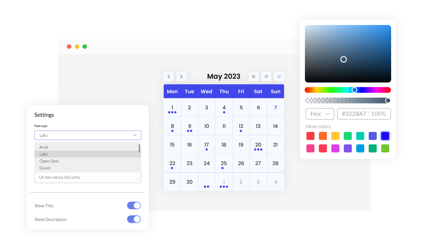 Calendar - Fully Customizable ZegaShop Calendar widget